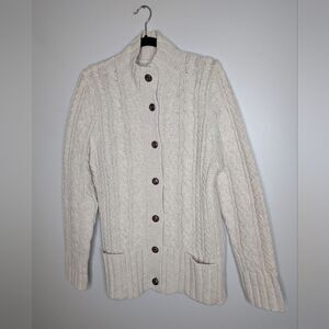 Duluth Trading Company Ivory Cardigan Cable Knit Fisherman sz L
